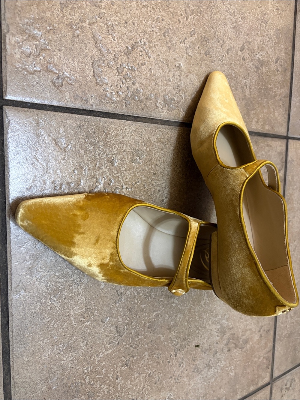 Sam Edelman Gold Velvet Mary Jane Pointed-Toe Flats - Picture 8 of 9